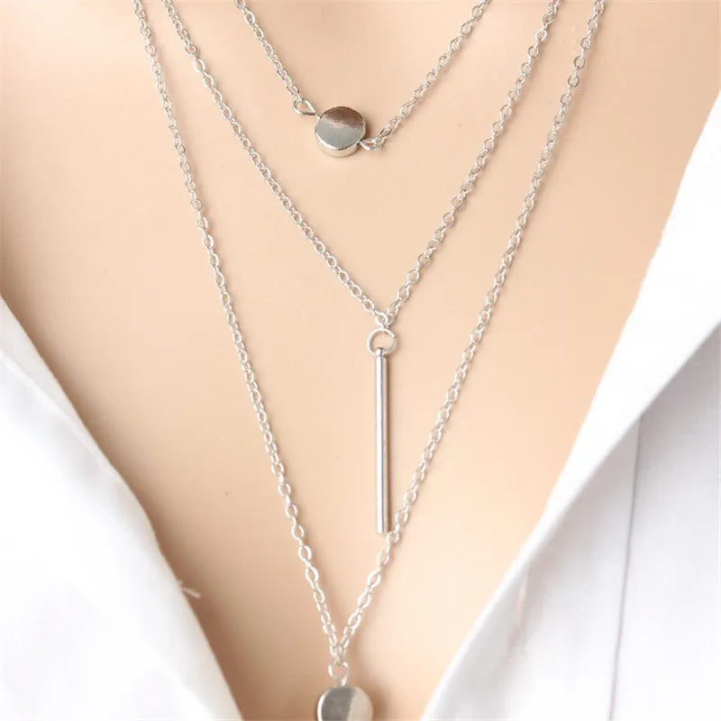 Sexy Tassel Minimalist Multilayer Coin Rivet Body Boho Necklake