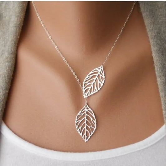 New Punk Fashion Two Leaves Clavicle Women Summer Beach Necklake