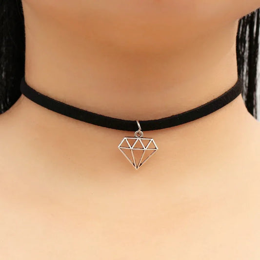 Dimensional Black Gothic Leather Punk Chain Bijoux Choker Velvet Triangle Collares Hot Necklace