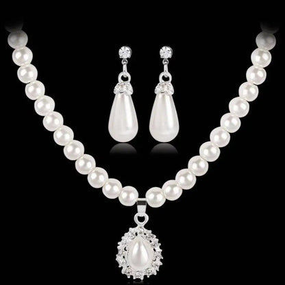 Natural Set Pearl Jewelry Fashion Water Imitation Crystal Drop Classic Girl Birthday Bridal Gift Earrings Necklace