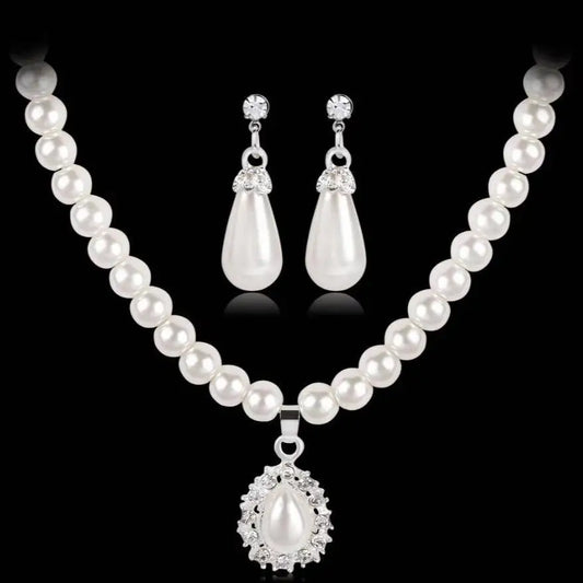 Natural Set Pearl Jewelry Fashion Water Imitation Crystal Drop Classic Girl Birthday Bridal Gift Earrings Necklace