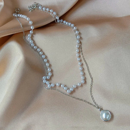 New Fashion Kpop Double Baroque Pearl Charm Wedding Girl Necklake