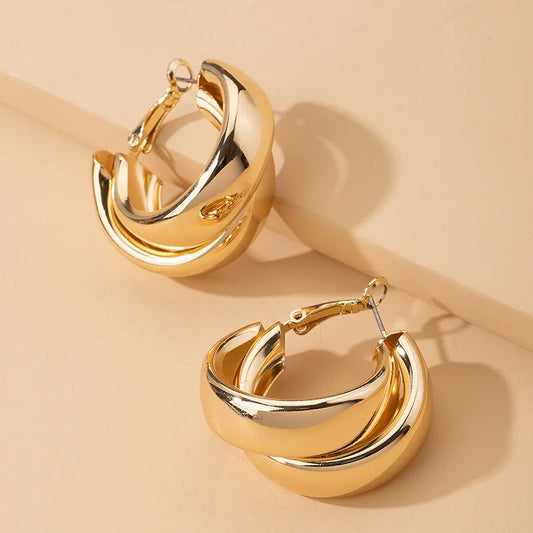 Fashion Lady Rhinestones Round Circle CC Geometric Elegant Women Metal Trendy New Earring