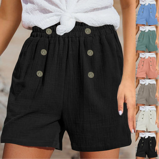 Straight Leg Casual Elastic Waist Sports Cotton Shorts