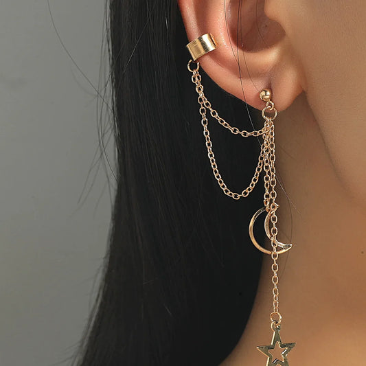 New Moon Personality Double Pierced Ear Girls Jewelry Earring