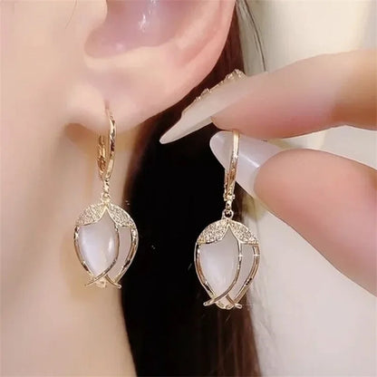 Fashion Trend Unique Design Elegant Delicate Zircon Tulip Flower New Earring