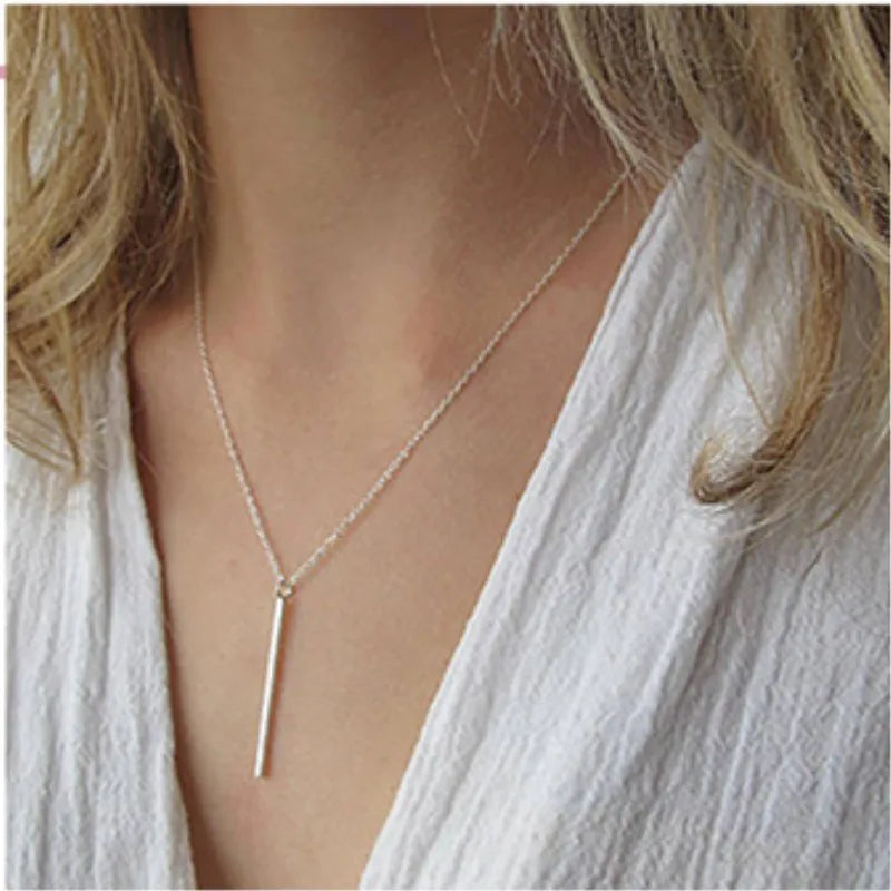 Classic Chain Square Bar Strip Copper Jewelry Stick New Charm Simple Long Pendant Fashion Collares Necklace