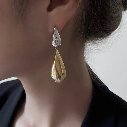 Trendy Gold Color Chunky Smooth Water Drop Asymmetric Personality Glossy Teardrop Gift New Earring