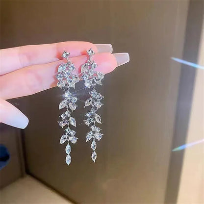 White Crystal Flower Shining Zircon Leaf Wedding Luxury Wholesale New Earring