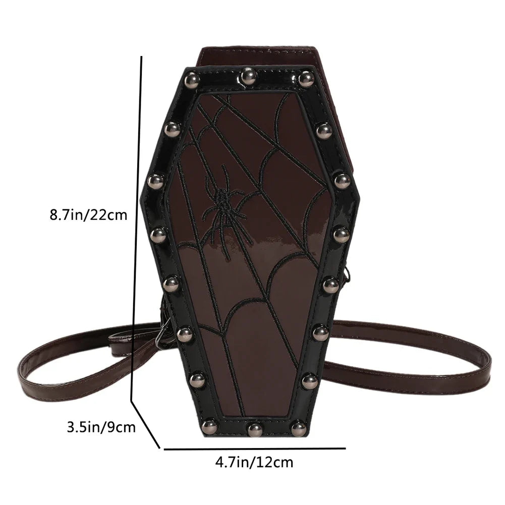 Novelty Coffin Sling Halloween Leather Gothic Spider PU Web Shape Bag