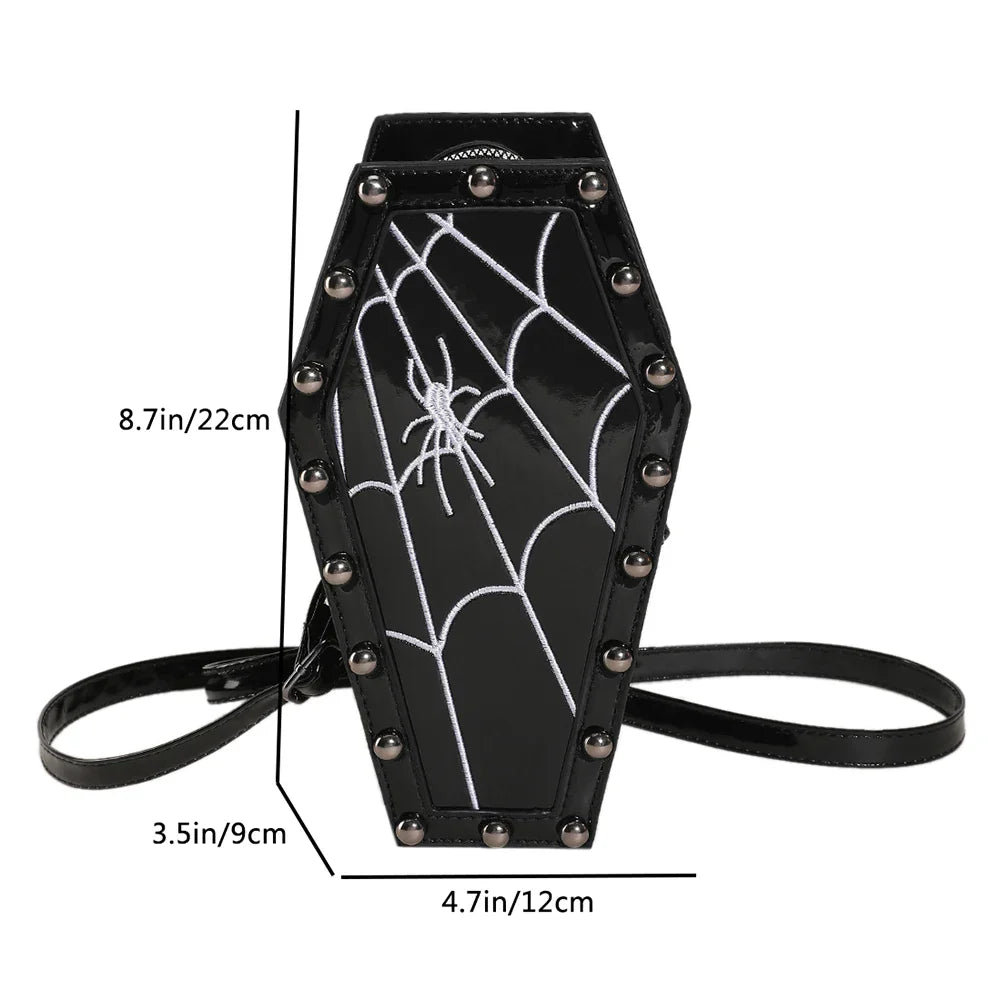 Novelty Coffin Sling Halloween Leather Gothic Spider PU Web Shape Bag