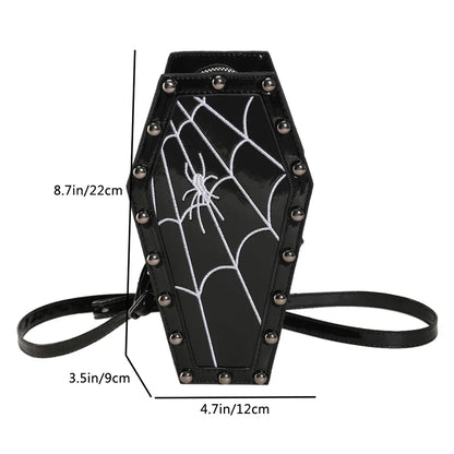 Novelty Coffin Sling Halloween Leather Gothic Spider PU Web Shape Bag