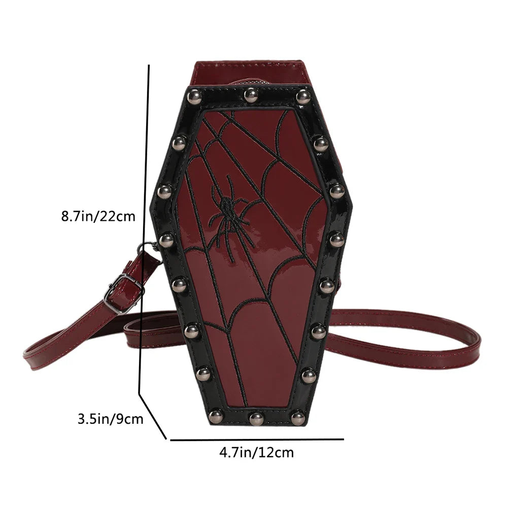 Novelty Coffin Sling Halloween Leather Gothic Spider PU Web Shape Bag