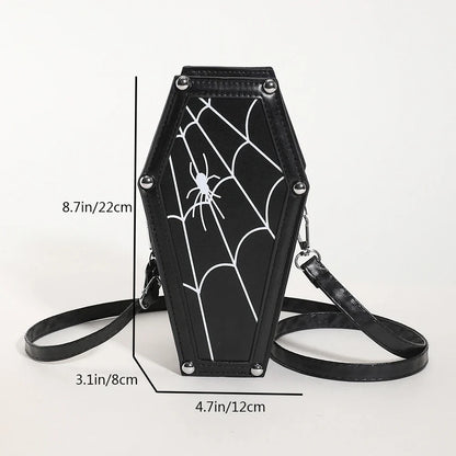 Novelty Coffin Sling Halloween Leather Gothic Spider PU Web Shape Bag