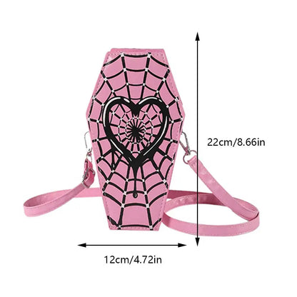 Novelty Coffin Sling Halloween Leather Gothic Spider PU Web Shape Bag