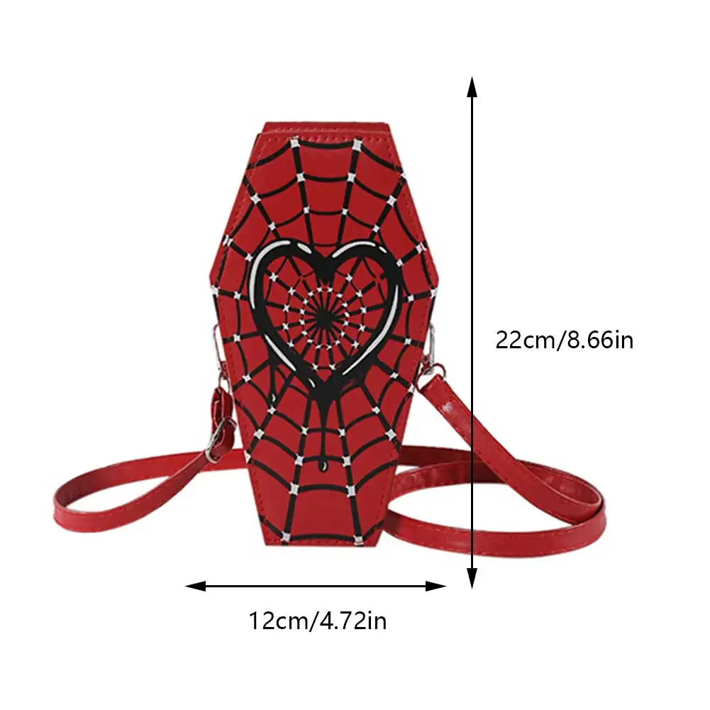 Novelty Coffin Sling Halloween Leather Gothic Spider PU Web Shape Bag