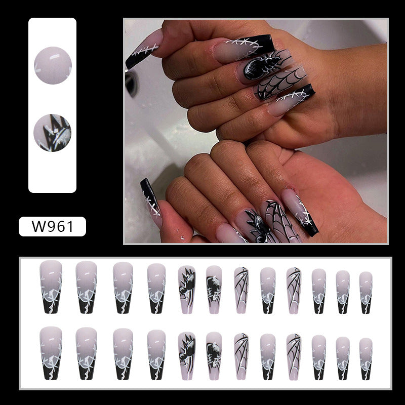 Halloween Wearable French Dark Press Black on Gradient Ballet Nail