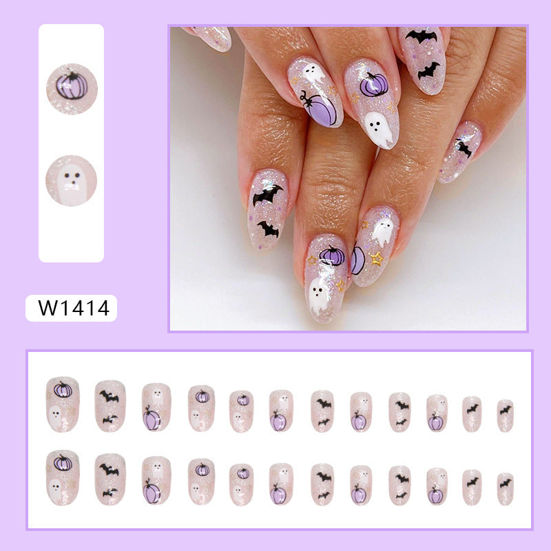 Halloween Bat False on Round Press Cute Ghost Pumpkin Nail