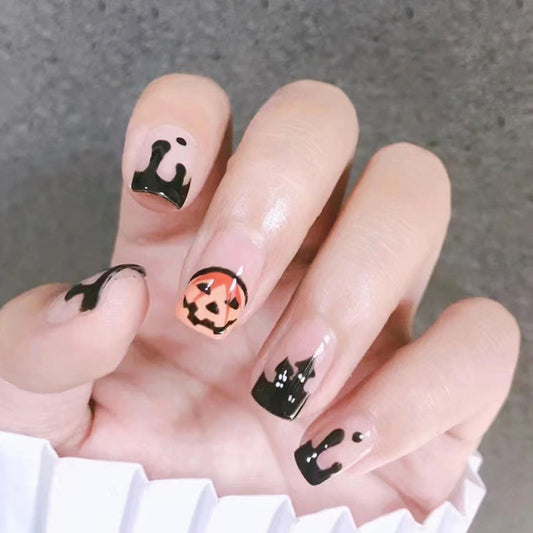 Halloween Cool on Press Pumpkin Wearable Sweet Dark Nail