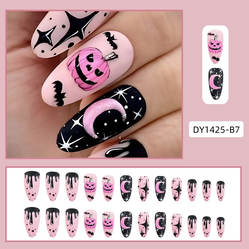 Halloween Pink Stickers Sky on Glitter False Press Nail Pumpkin Starry Nail