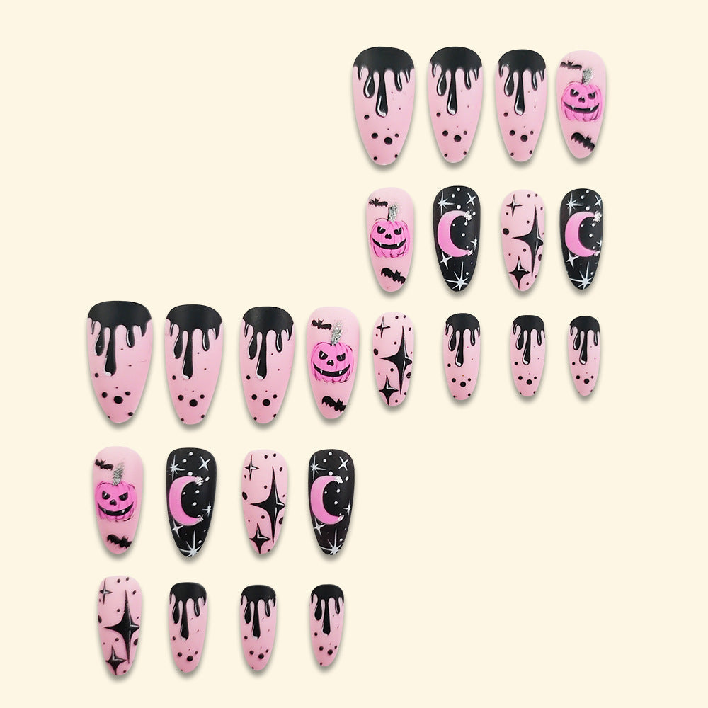 Halloween Pink Stickers Sky on Glitter False Press Nail Pumpkin Starry Nail