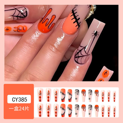 Halloween Stylish Orange Reusable Spider on Wearable Black Press Nail