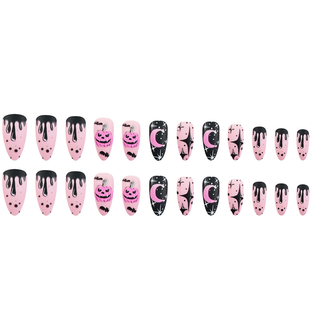 Halloween Pink Stickers Sky on Glitter False Press Nail Pumpkin Starry Nail