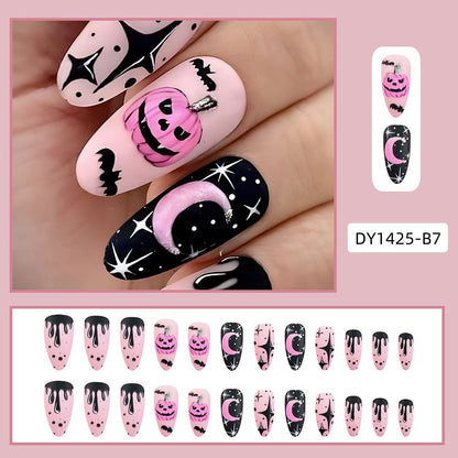 Halloween Pink Stickers Sky on Glitter False Press Nail Pumpkin Starry Nail