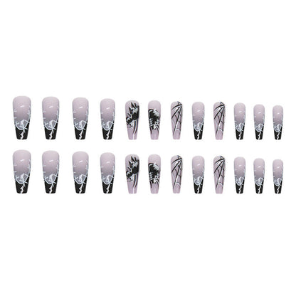 Halloween Wearable French Dark Press Black on Gradient Ballet Nail