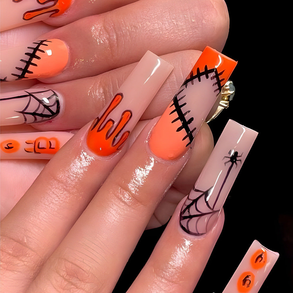 Halloween Stylish Orange Reusable Spider on Wearable Black Press Nail