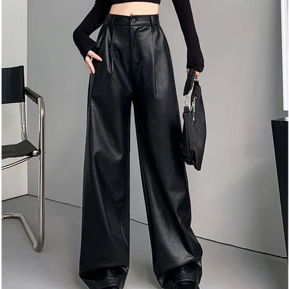 Sexy Slim Fit PU Leather Casual Elastic High Waisted Leggings Casual Pants