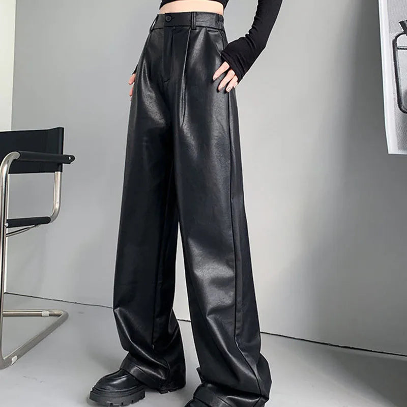 Sexy Slim Fit PU Leather Casual Elastic High Waisted Leggings Casual Pants