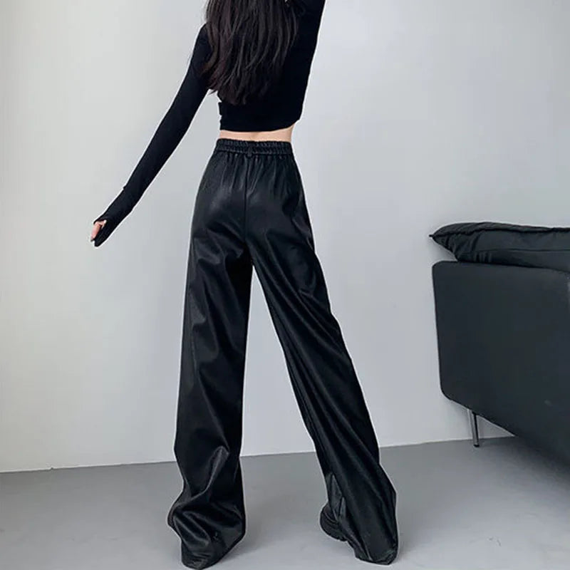 Sexy Slim Fit PU Leather Casual Elastic High Waisted Leggings Casual Pants