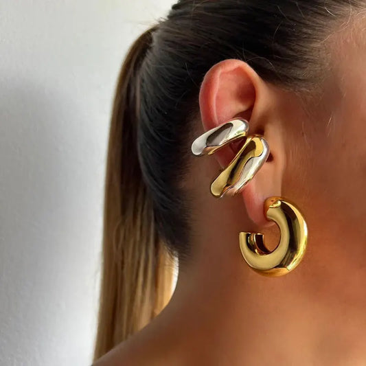 Non Piercing Chunky Round Gold Plated C Shape Thick Punk Earring