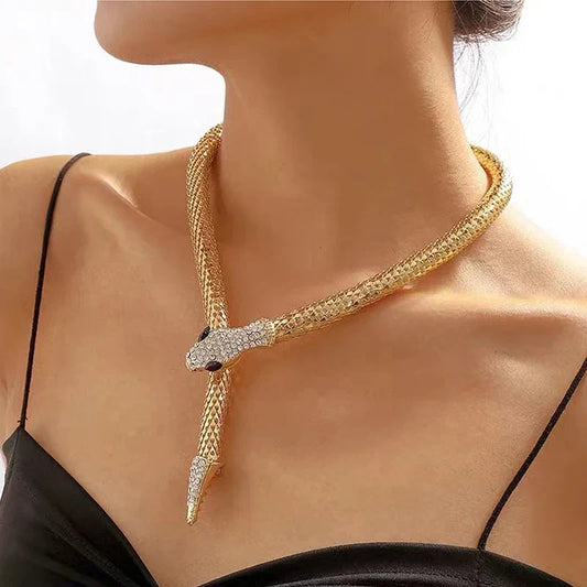 Simple Metal Snake Head Statement Collar Jewelry Punk Necklace