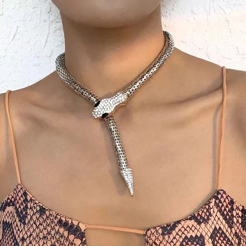 Simple Metal Snake Head Statement Collar Jewelry Punk Necklace