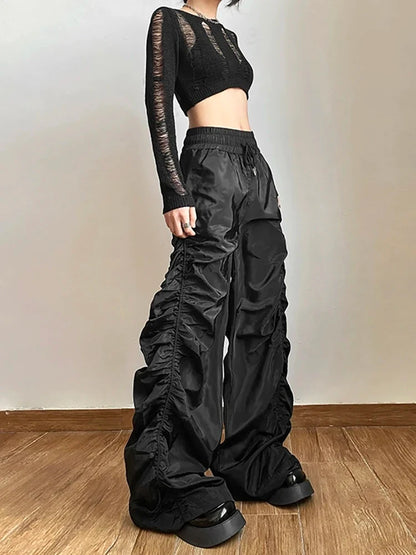 Solid Halloween Shirring Black Pants