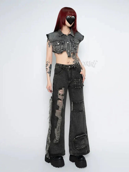 Patchwork Tassel Halloween Flare Pants