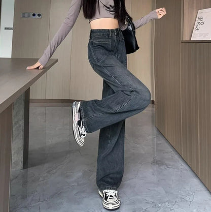 Female Fall New High-Waisted Loose Versatile Straight Drape Narrow Version Of The Drag Jeans