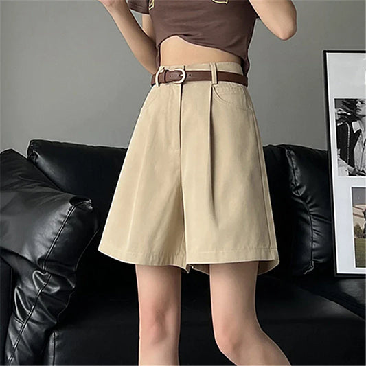 Casual Workwear Women's Summer Wide Leg High Waist Solid Pockets Minimalism Loose Shorts