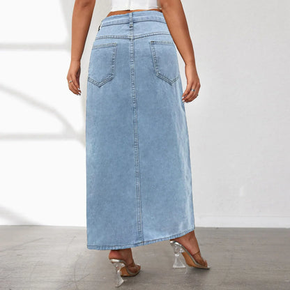 High Split Denim Solid High Waist Bodycon Style Jean Midi Summer Sexy Skirt