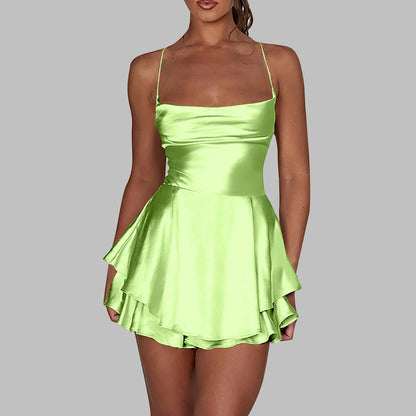 Nightclub Party Fashion Sleeveless Satin Slip New Cross Tie Up Backless Mini Sexy Dress