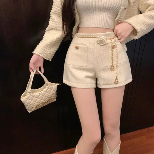 White Tweed High Waist Straight Short