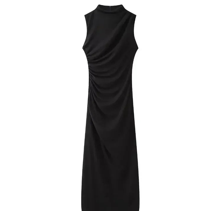 Chic Elegant High Waisted Sexy Rear Split Midi Dress for Office Lady Commuting