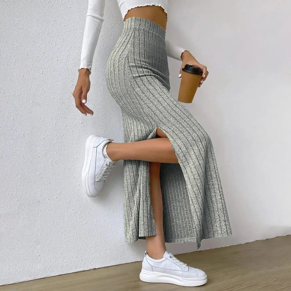 Casual High Waist Sexy Knitted Elegant Solid Office Long Autumn Winter Fashionable Skirt