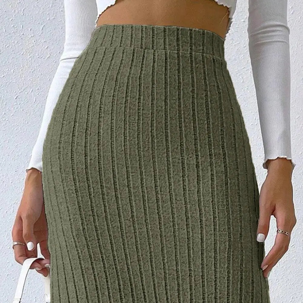 Casual High Waist Sexy Knitted Elegant Solid Office Long Autumn Winter Fashionable Skirt