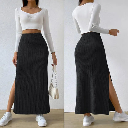 Casual High Waist Sexy Knitted Elegant Solid Office Long Autumn Winter Fashionable Skirt