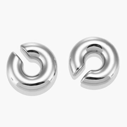 Steel Oversize Chunky Round Circle Clip Gold Plated C Shape Ear Cuff Stud Tube Thick Earclips Stainless Earring