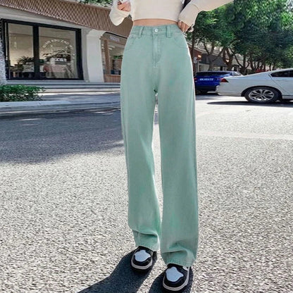 Female New Cover Pear-Shaped High-Waisted Khaki Wide-Legged Jeans