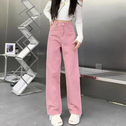 Female New Cover Pear-Shaped High-Waisted Khaki Wide-Legged Jeans